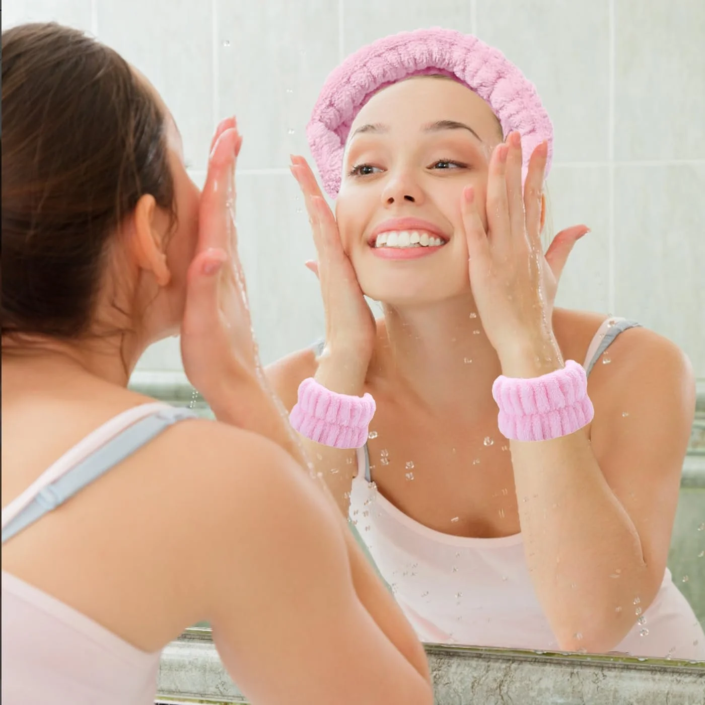 Пов'язка на голову і напульсники Wellness, М'який набір для вмивання з прозорими затискачами для волосся, фото №4