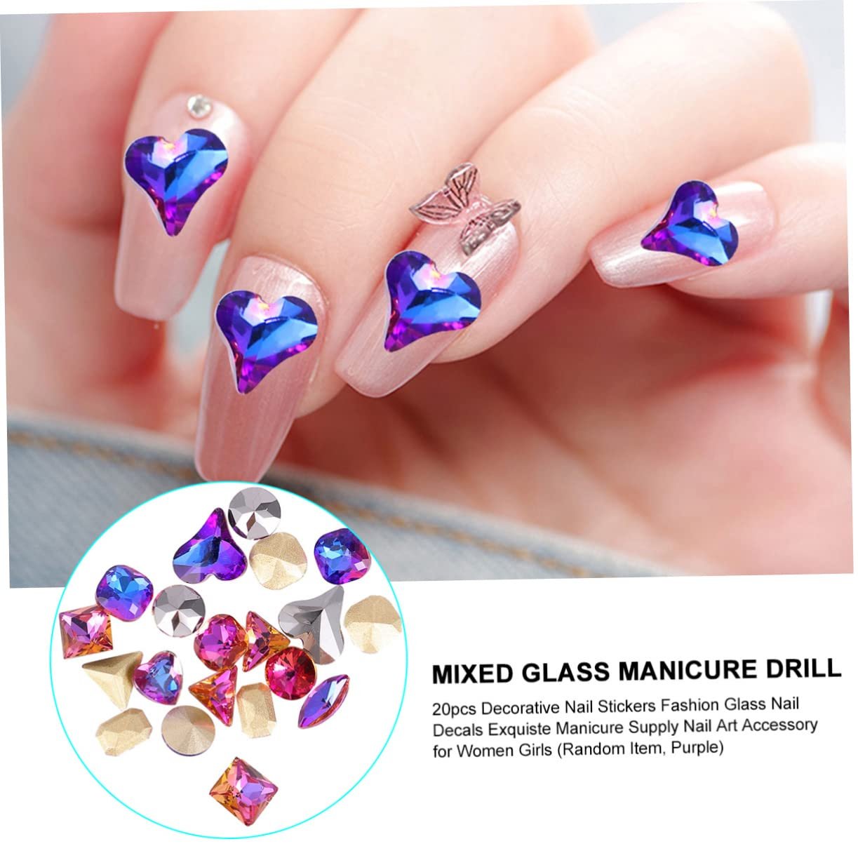 Наклейки FOMIYES 20 шт Декоративні Скляні наклейки Модні Прикраси для жінок та дівчат, випадковий колір, фіолетовий, фото №8