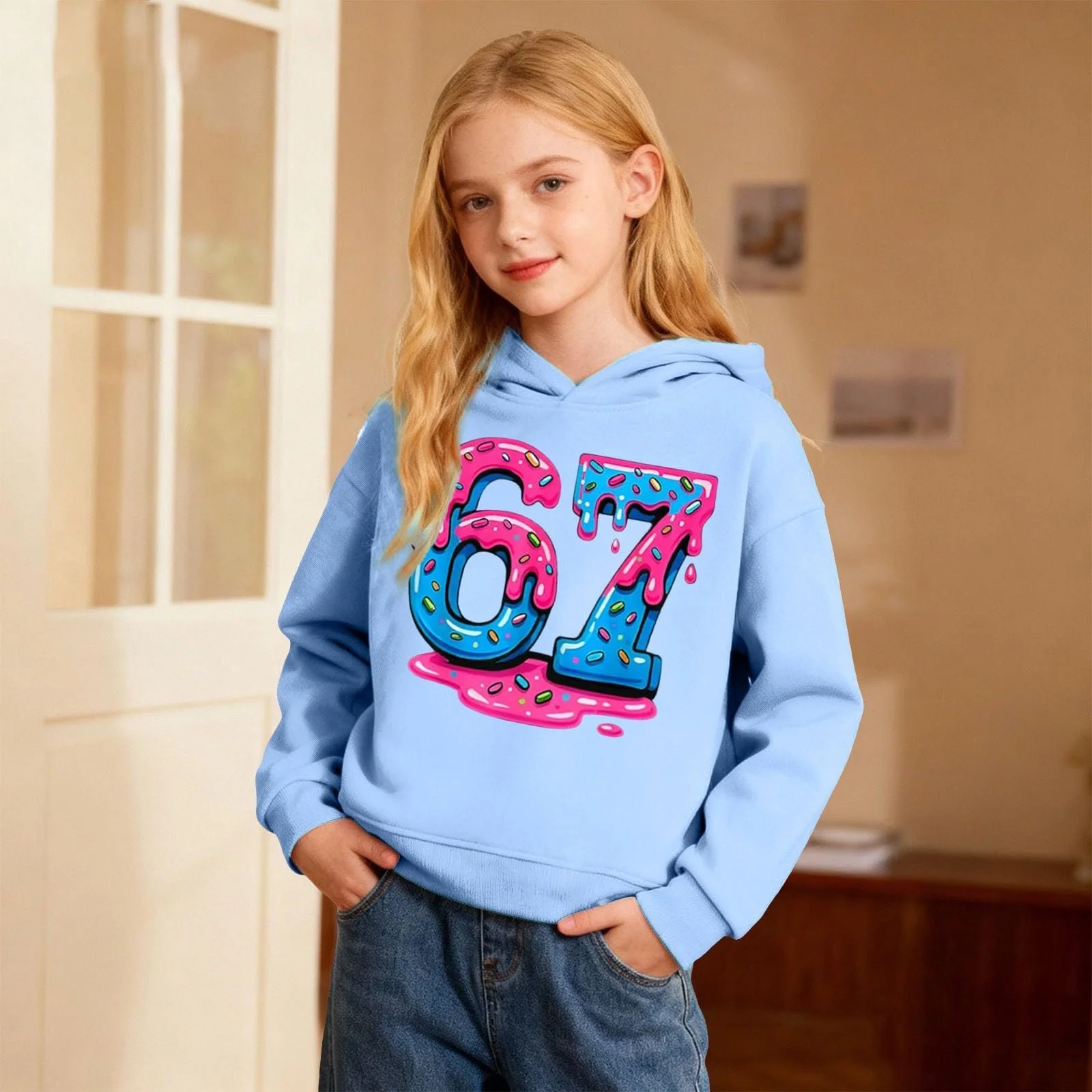 Детский свитшот Толстовка для девочек и мальчиков Детская куртка с капюшоном с мультяшным принтом 67, удобная, дышащая, теплая толстовка для повседневной носки, модная рубашка для малышей с длинными рукавами, куртка-свитшот, фото №2