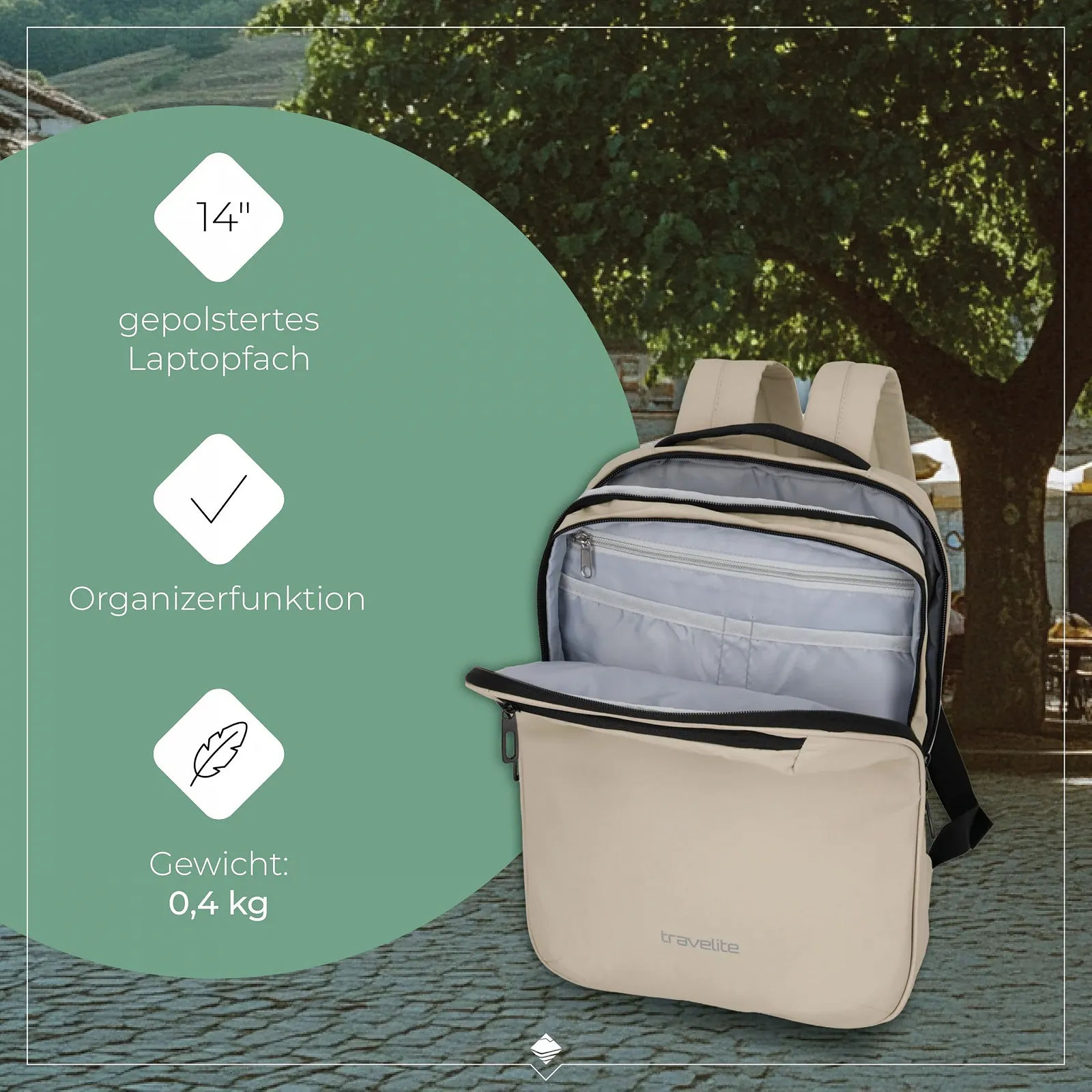 Рюкзак Travelite Basics для ноутбука 13" водонепроникний 40 см 12 л 400 г Слонова кістка, фото №3 Рюкзак Travelite Basics для ноутбука 13" водонепроникний 40 см 12 л 400 г Слонова кістка, фото №3