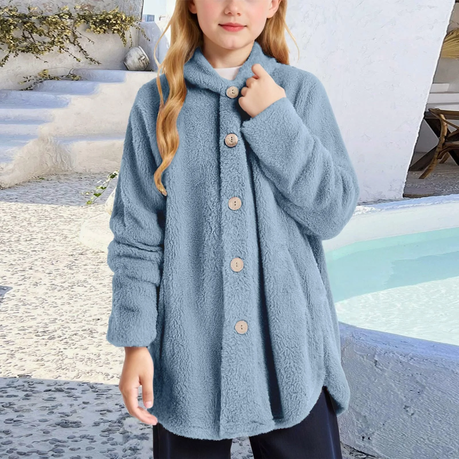 Флисовая куртка для девочек Generisch, теплая зимняя верхняя одежда с карманами, теплое пальто с капюшоном для малышей и детей, фото №3