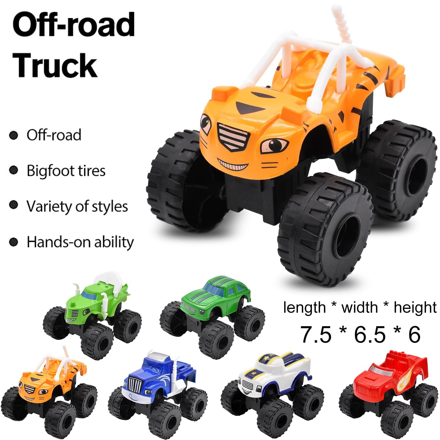 Игрушка Blaze and The Monster Machines Monster Truck Vehicle Bigfoot Flames Robot Offroad Pack of 6, фото №2