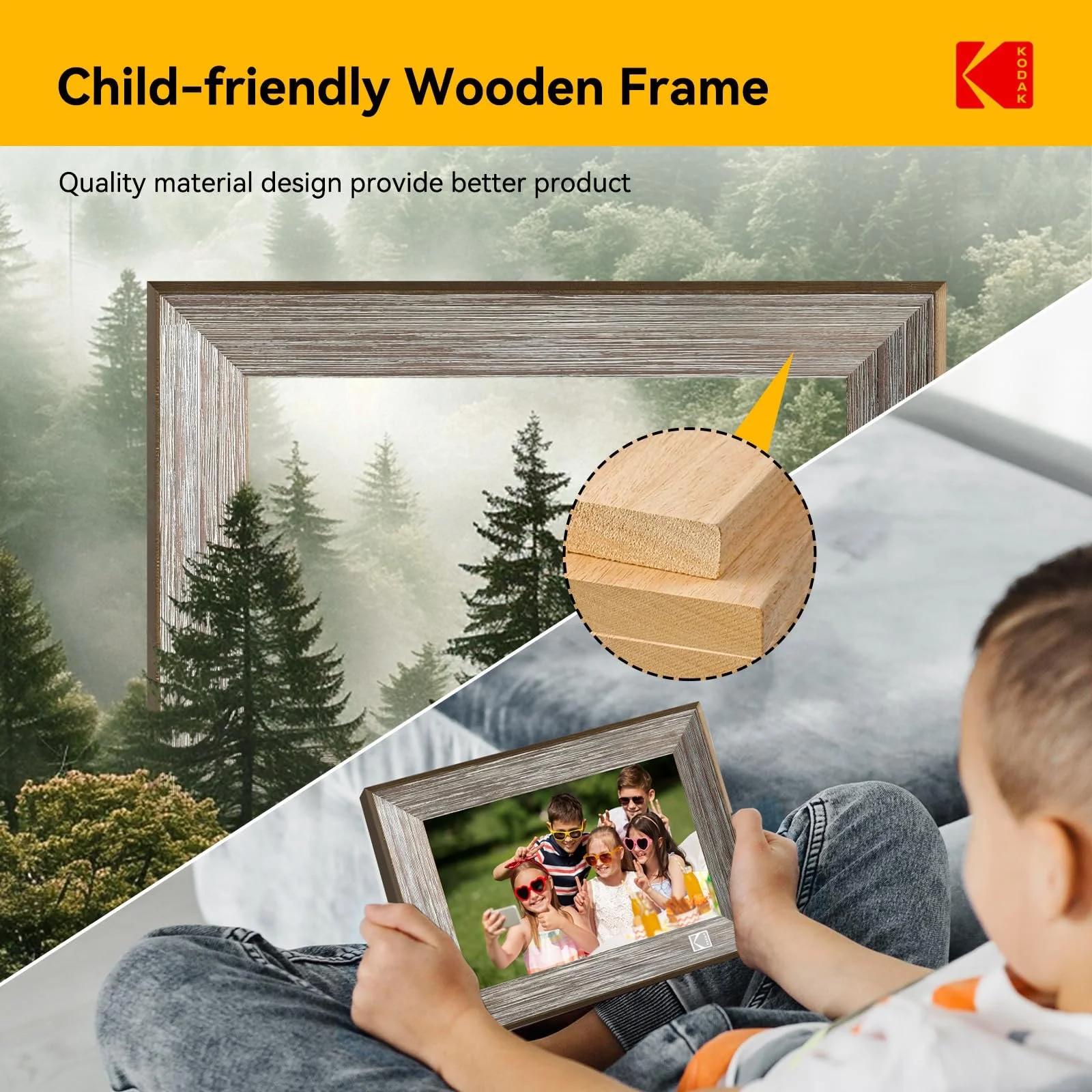 Цифровая фоторамка Kodak WLAN 10.1 дюйма HD IPS Touch Screen 32 GB Автоматический поворот Деревянная, фото №5
