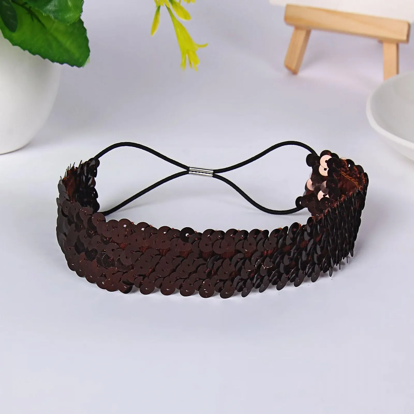 Пов'язка на голову з паєтками Кава, фото №1 Пов'язка на голову з паєтками Кава, фото №1