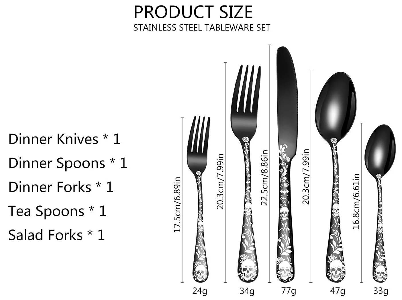 Набор столовых приборов XIAOYU Gothic Skull Bizarre Halloween 5 штук, фото №3 Набор столовых приборов XIAOYU Gothic Skull Bizarre Halloween 5 штук, фото №3