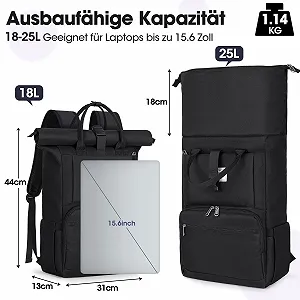 Рюкзак RAINSMORE Rolltop для ноутбука 15.6" водонепроникний розширюваний Чорний synthetic.ua - Фото 1