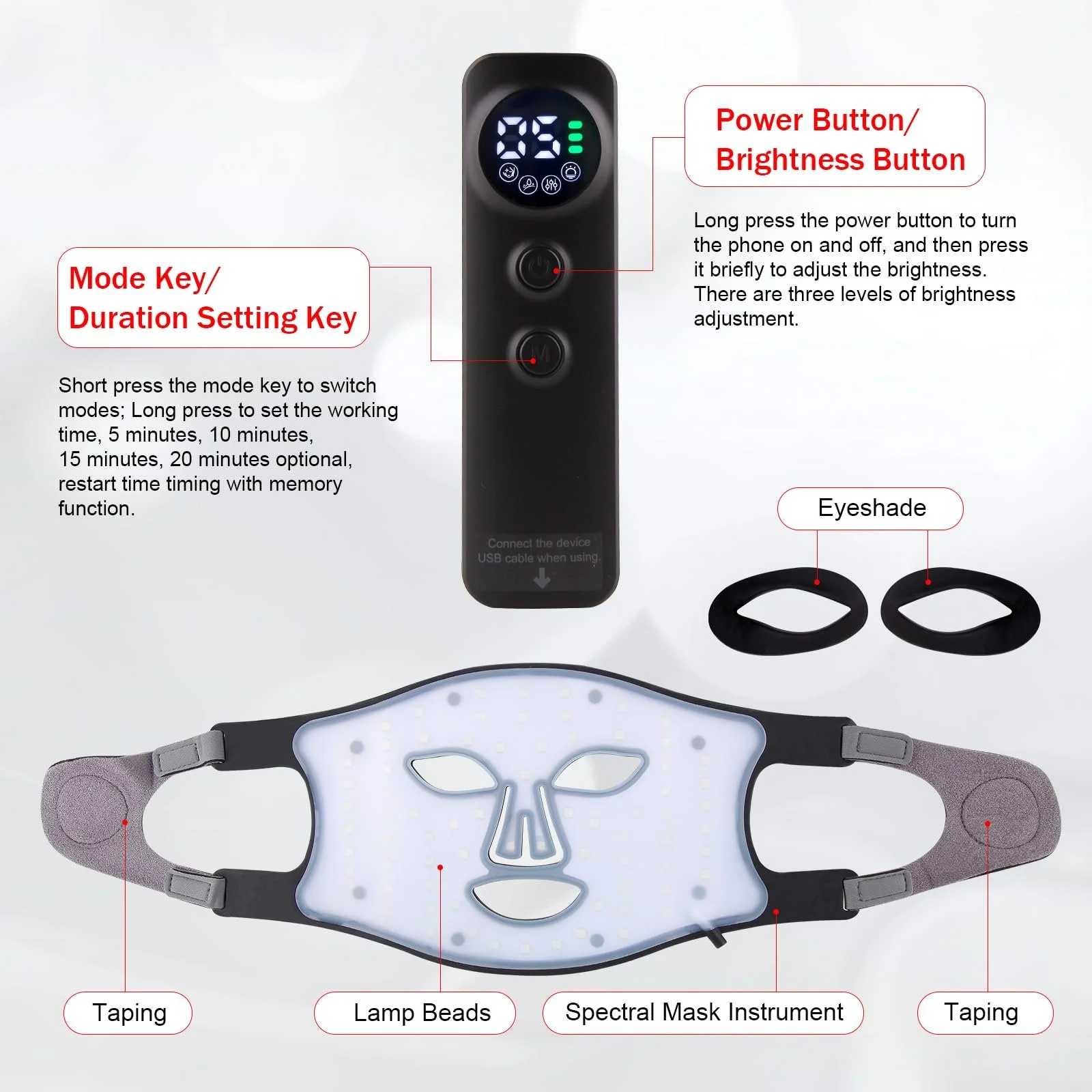 LED Маска USUIELIGHT Світлова терапія 4 Кольори Червоний, фото №9