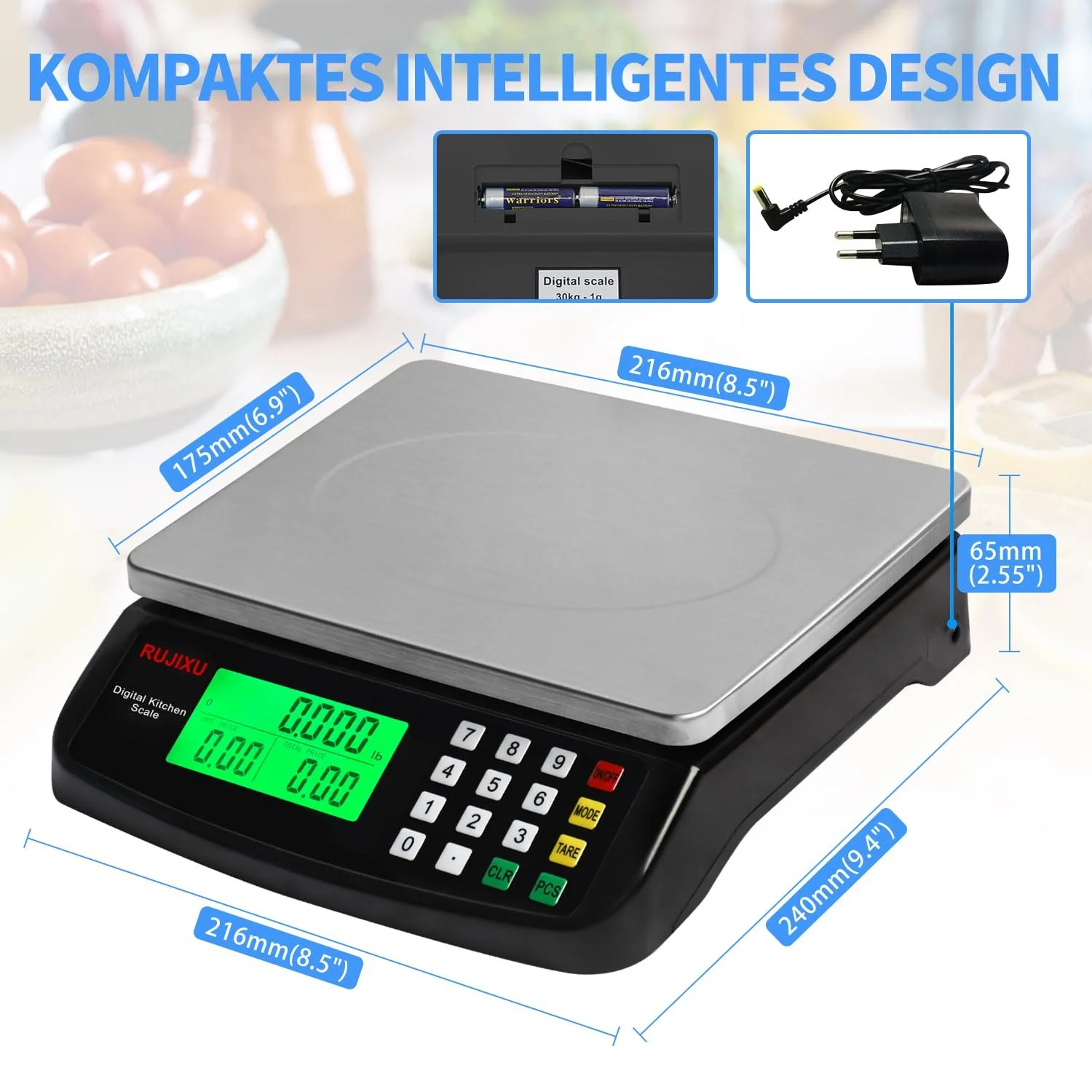 Цифрові кухонні ваги 30 kg Stainless Steel LCD Tare PCS, фото №2 Цифрові кухонні ваги 30 kg Stainless Steel LCD Tare PCS, фото №2