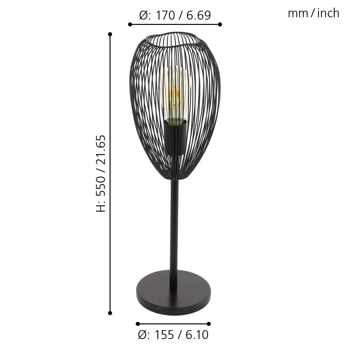 Настільна лампа EGLO Clevedon сталева E27 з вимикачем Чорний, фото №3