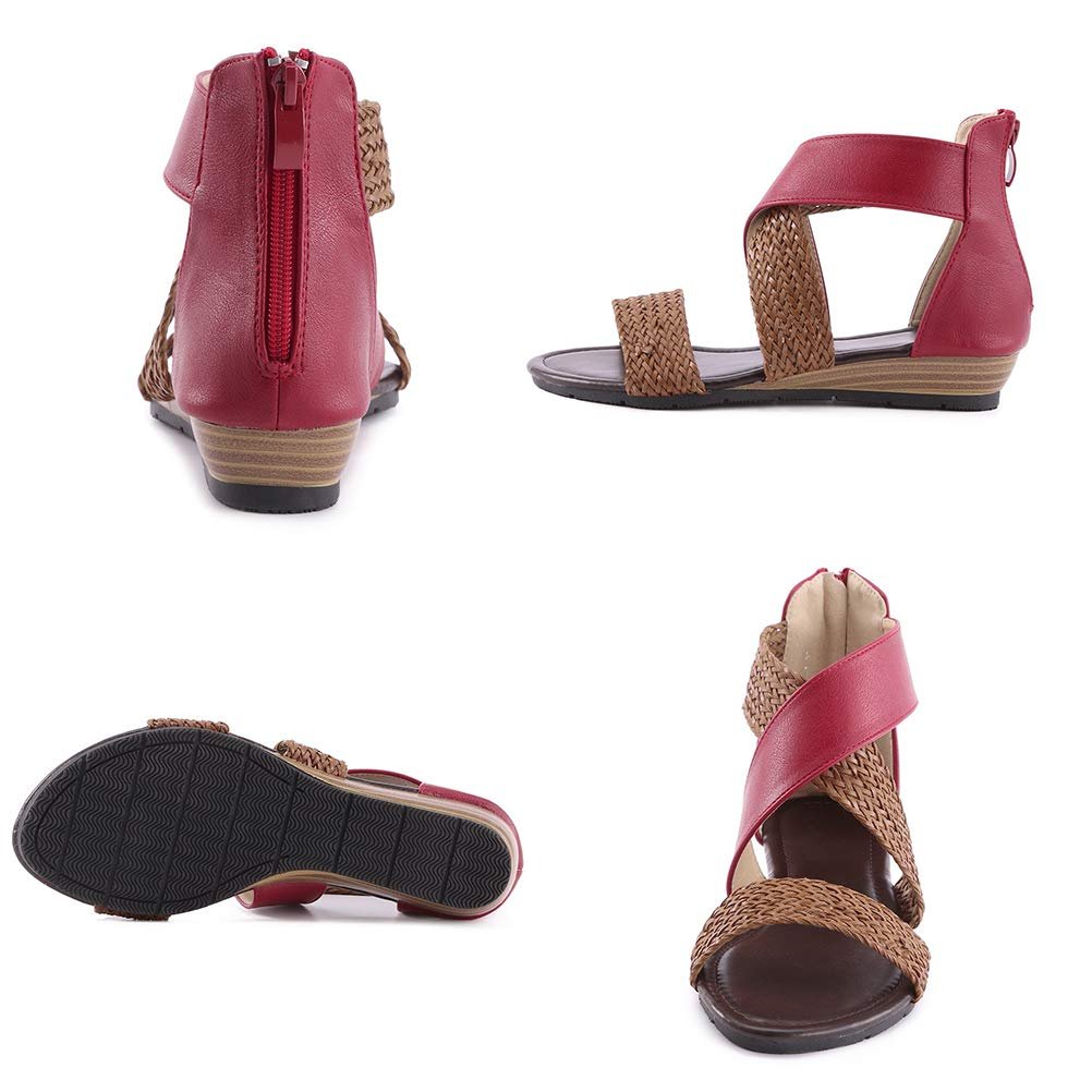 Женские сандалии на платформе с танкеткой, плетеные, с открытым носком., фото №3