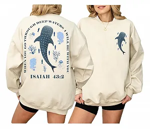 Свитшот Whale Shark When You Go Through Deep Waters Christian Bible Verse Isaiah 43 2 Shirt synthetic.ua - Фото 1