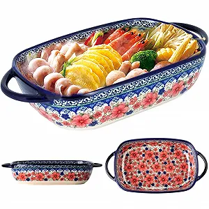 Форма для запікання керамічна 730 мл прямокутна з подвійними ручками та квітковим принтом - Фото 1