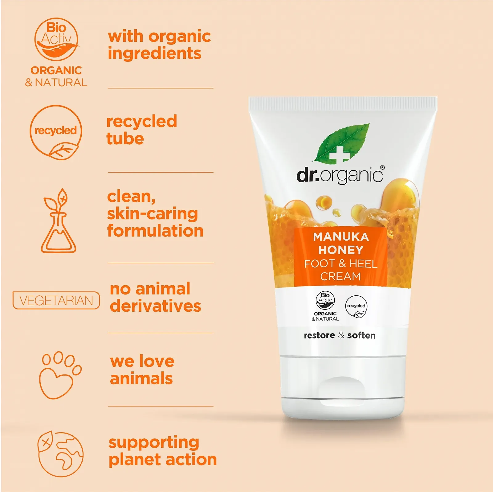 Крем для ног Dr Organic Manuka Honey Увлажняющий для сухой кожи 125 мл, фото №3