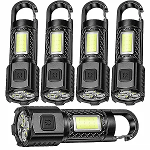 Фонарик LED MODOAO Перезаряжаемый Светодиодный Фонарь для Кемпинга 3 Режима Яркости Мини-Фонарик с Крючком Супер Яркий Водонепроницаемый COB Фонарик для Кемпинга, Пешего Туризма, Активного Отдыха, Чрезвычайных Ситуаций (Набор из 5) - Фото 1