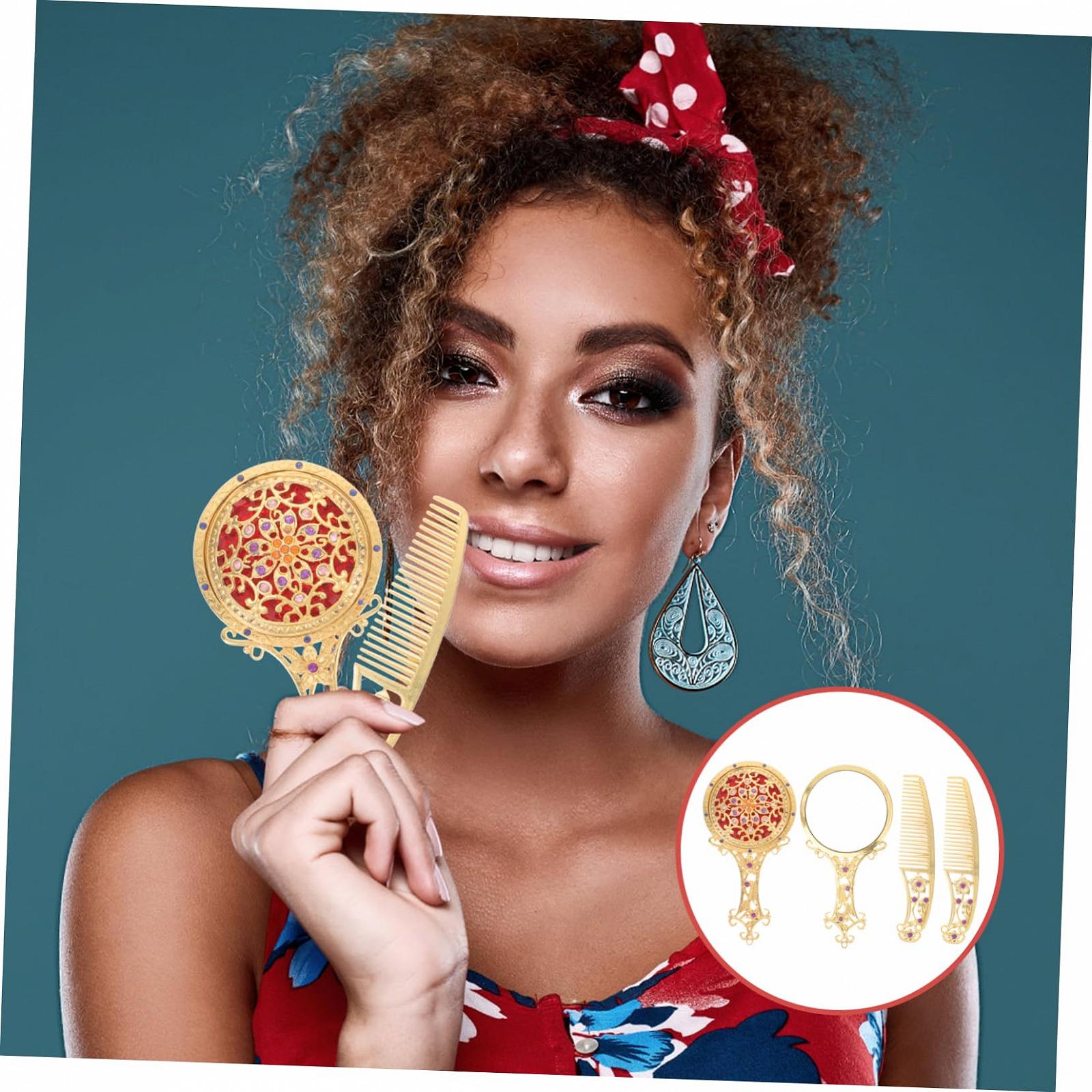 Зеркало Angoily Taschenspiegel 3 Sätze Ретро с ручкой метало Европейский стиль маленькое ручное, фото №2