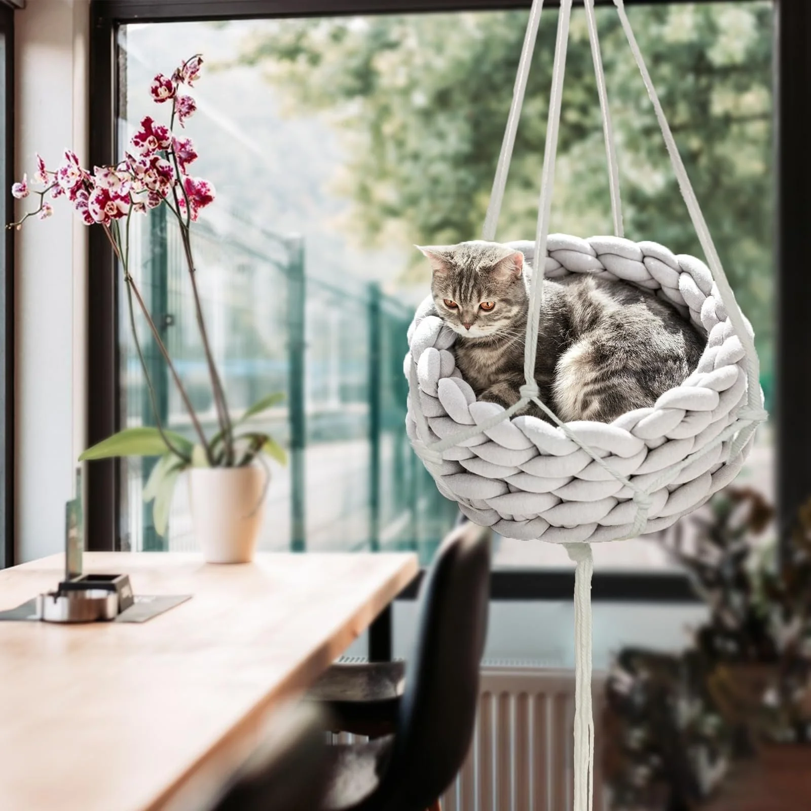 Подвесы макраме для растений 6 шт. хлопковая веревка для помещения и улицы Белый, фото №5