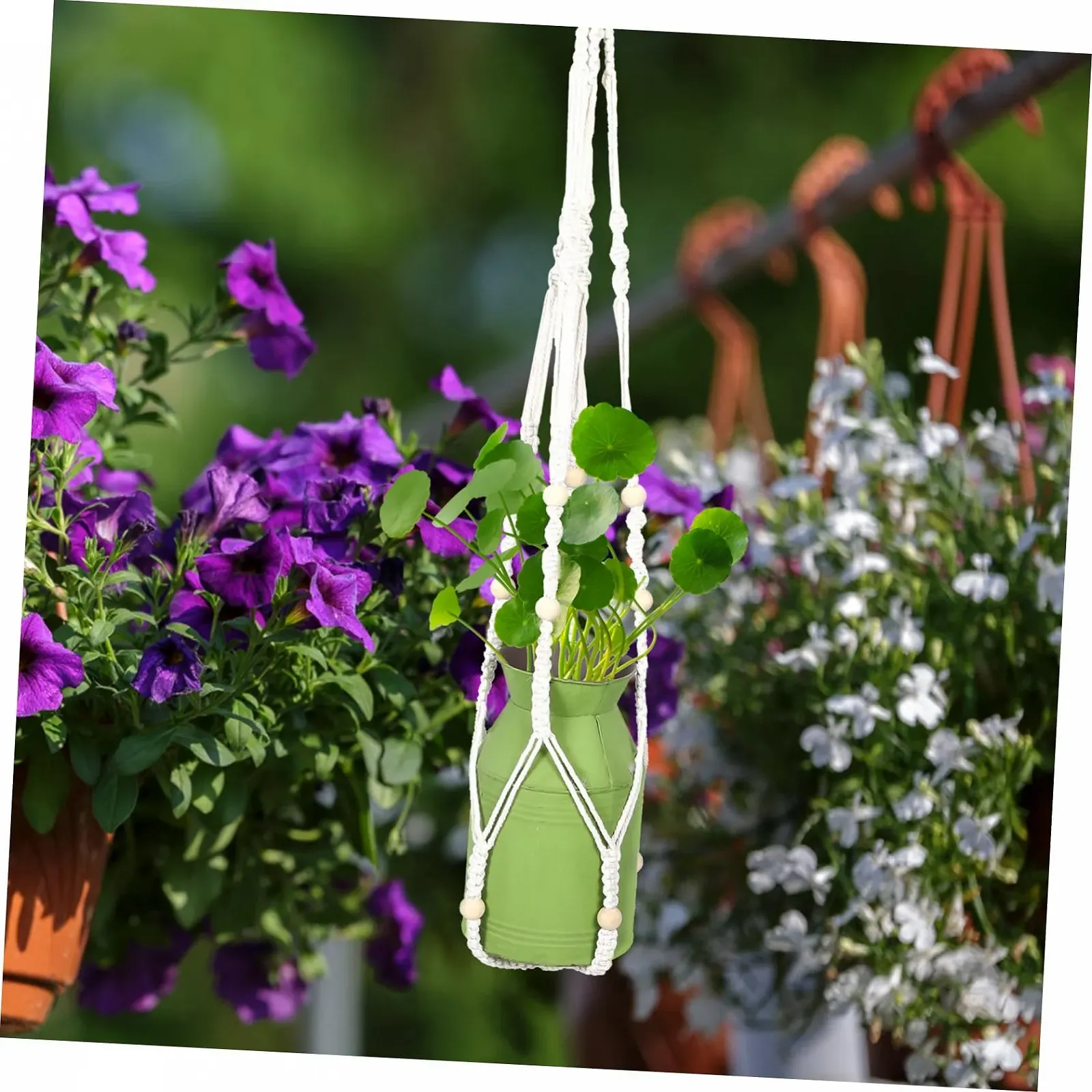 Підвісне кашпо HEMOTON Pack of 2 90 см бавовна та льон Сітчасте Бежеве, фото №4 Підвісне кашпо HEMOTON Pack of 2 90 см бавовна та льон Сітчасте Бежеве, фото №4