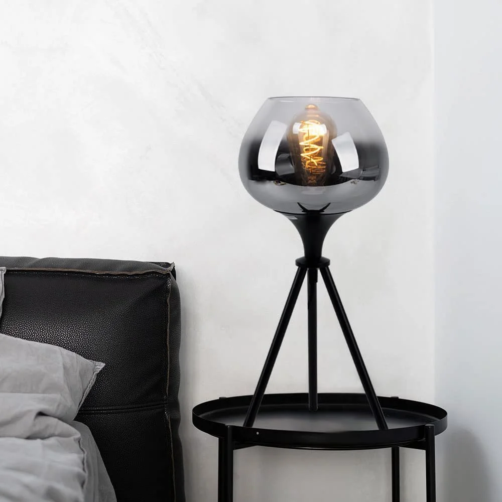 Настольная лампа Globo тренога дымчатое стекло металл черная 1x E27 24 x 45 см набор из 2 шт., фото №5