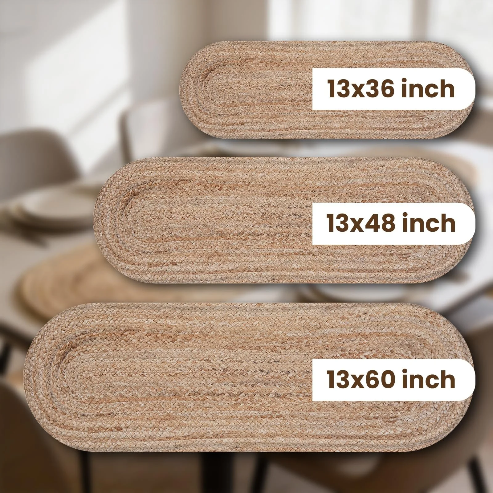 Ранер для столу Craft Trade Boho Jute плетений овальний ручної роботи 33 x 91 см Натуральний, фото №2 Ранер для столу Craft Trade Boho Jute плетений овальний ручної роботи 33 x 91 см Натуральний, фото №2