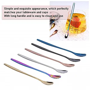 Набір кавових ложок з 6 штук, з нержавіючої сталі, довга ручка, простий, вишуканий дизайн для чаю, десертів, морозива, харчова якість, багатобарвні варіанти synthetic.ua - Фото 1
