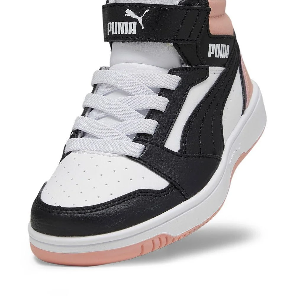 Кроссовки PUMA Rebound V6 Mid 393832 07 для девочек Белый/Черный/Розовый, фото №2