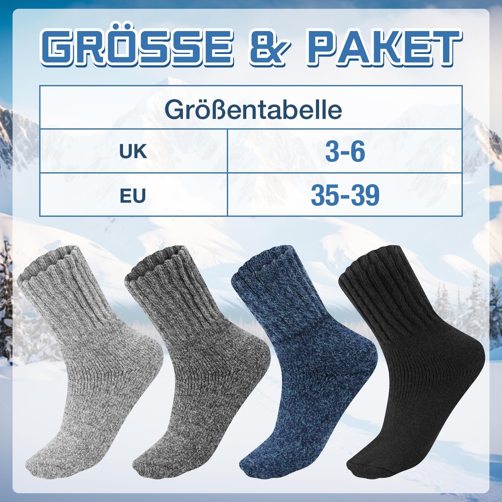 Термоноски Женские 4 пары, 35-39, Теплые Носки, Зимние Женские Носки, Мягкие и Удобные Шерстяные Носки, Толстые Носки, Вязаные Носки, Дышащие, для Дома, Спорта и Работы, фото №2