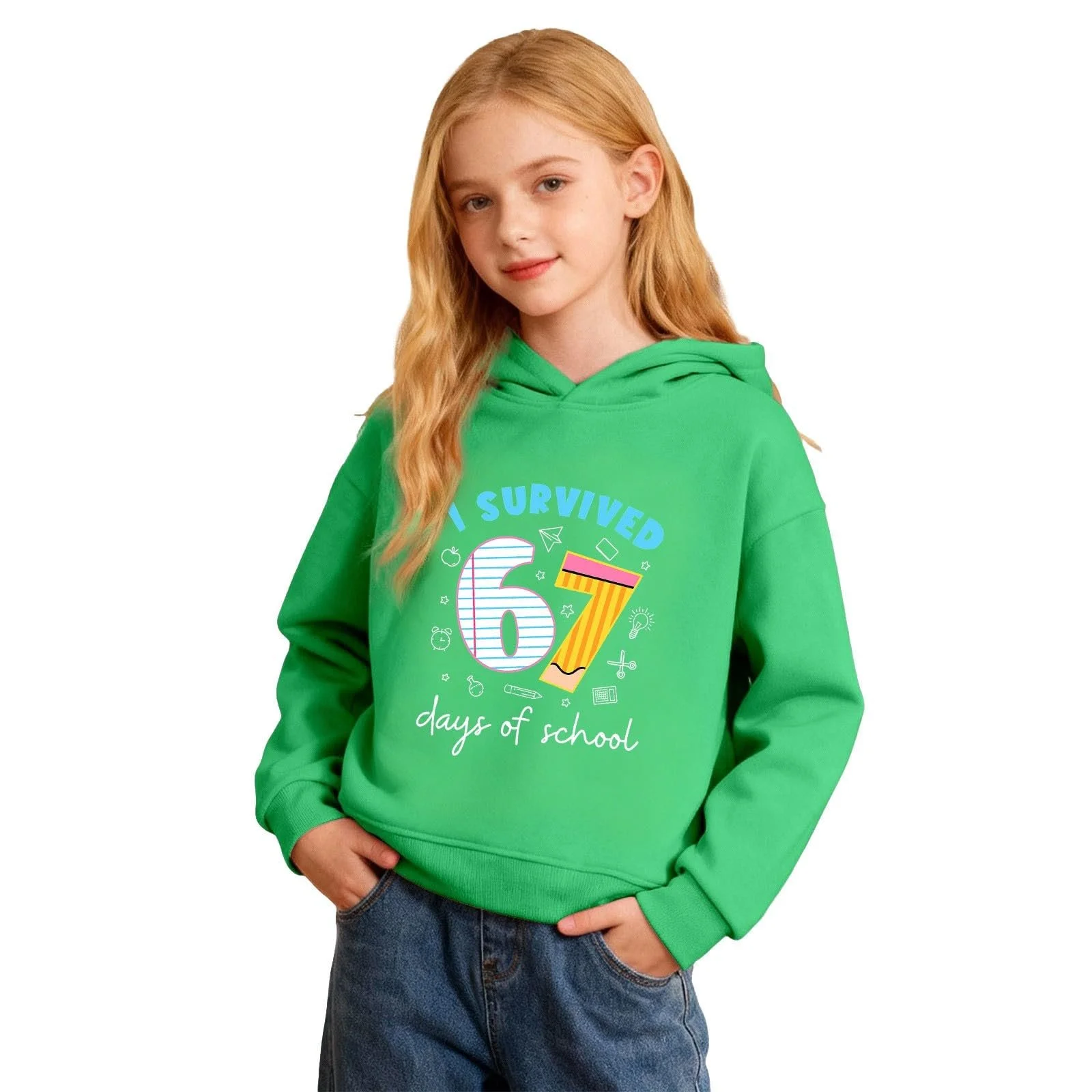 Толстовка з капюшоном для дітей 67, з принтом мема, святкова, з довгими рукавами, теплий одяг для вечірок, фото №2