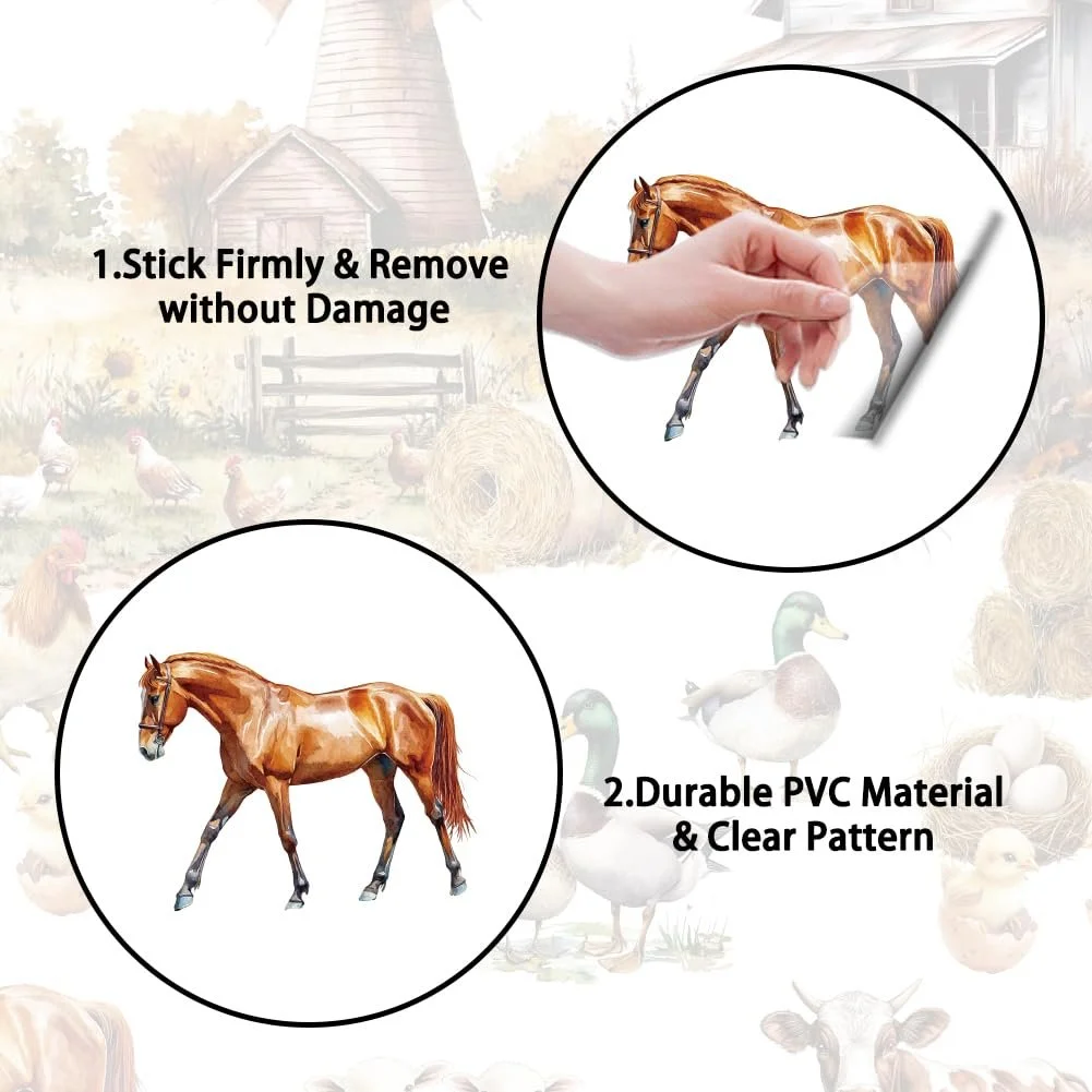 Наклейки для стін 3 Sheets Removable Waterproof Cows Horses Farms Windmills Flowers, фото №5
