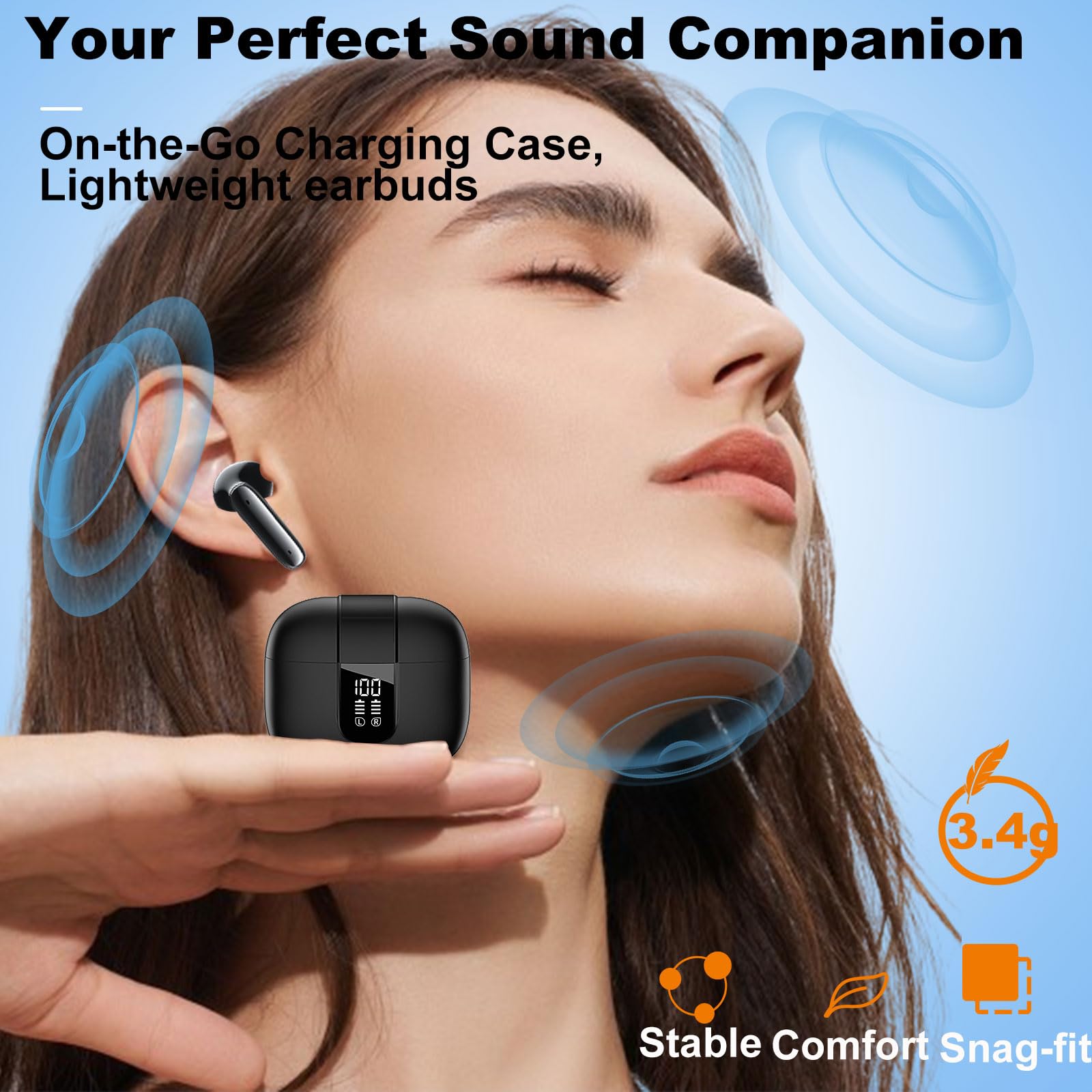 Наушники Bluetooth Беспроводные 5.4 Вкладыши 6 ENC Шумоподавление Микрофон 2024 HIFI Стерео Цифровой LED Дисплей IP7 Водостойкие 35 часов Воспроизведение USB-C Глубокие Басами, фото №5
