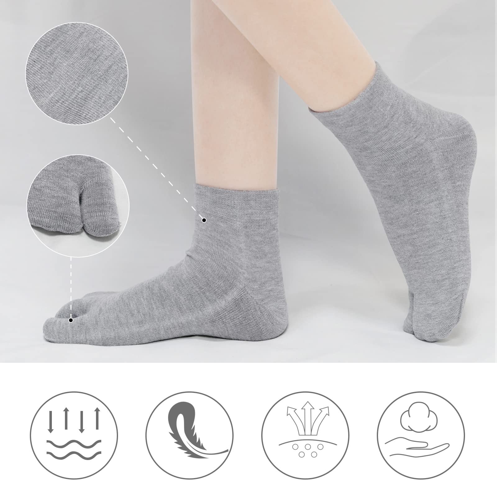 Носки Tabi ZAKASA женские: носки для щиколоток, носки для кроссовок, носки для вьетнамок, носки из хлопка Geta японские носки с двумя пальцами Размер 35-41 4/5 пары, фото №2