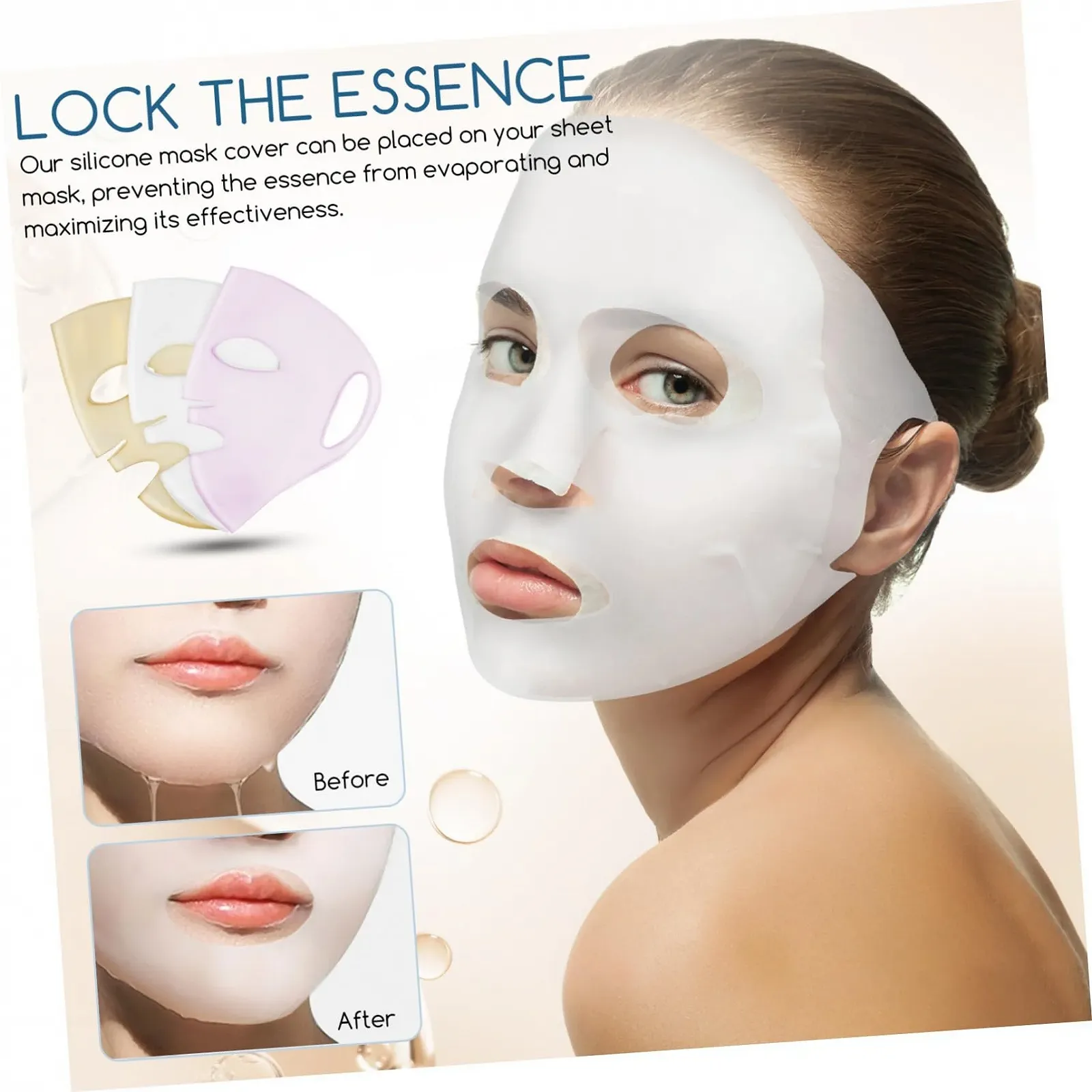 Силиконовая маска для лица Многоразовая Увлажняющая для максимального поглощения эссенции, 3 шт, фото №9