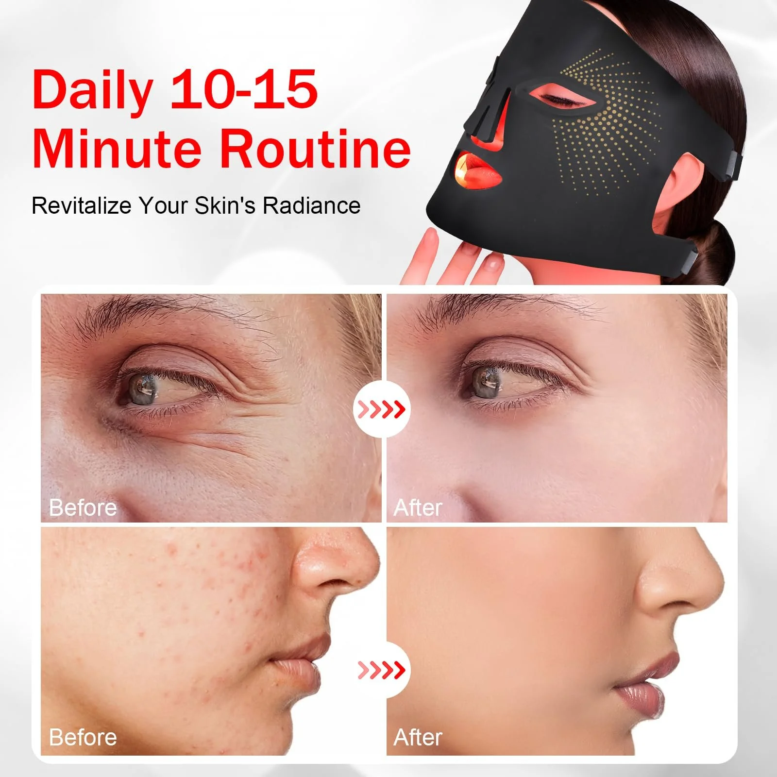 LED Маска USUIELIGHT Світлова терапія 4 Кольори Червоний, фото №7