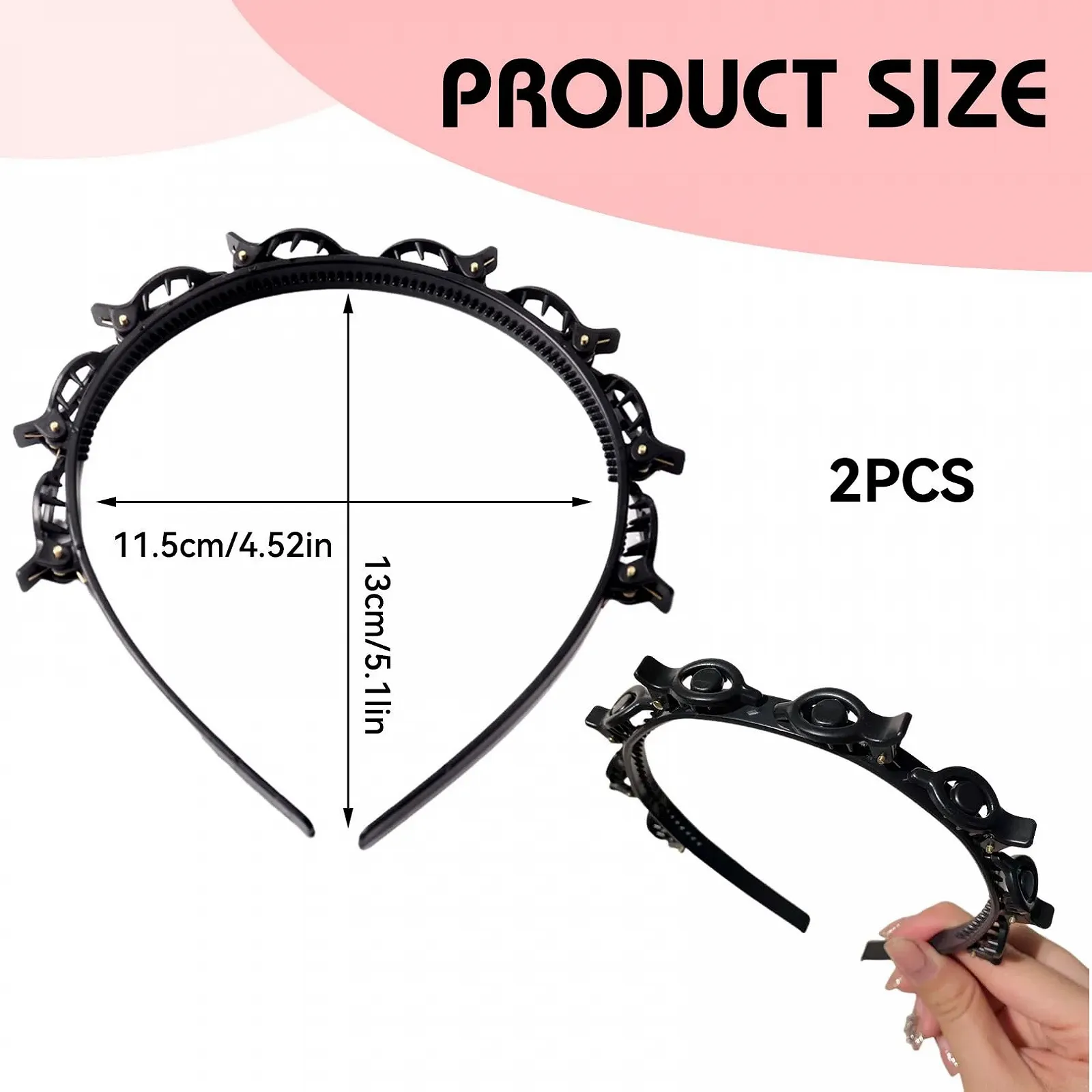 Обруч для волосся з кліпсами, 2 шт, фото №2