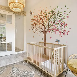 Наклейки на стіну Runtoo Large Tree 4 пори року Листя Птахи synthetic.ua - Фото 1