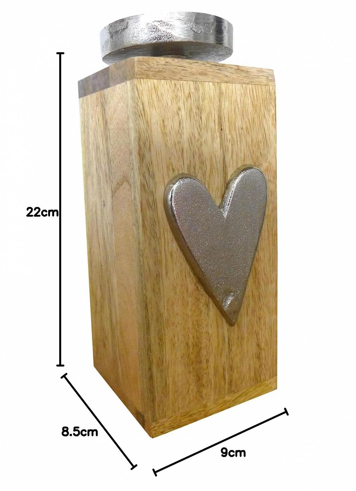 Свічник Mango Wood 22 x 9 см Серце з металом Коричневий, срібний, фото №3 Свічник Mango Wood 22 x 9 см Серце з металом Коричневий, срібний, фото №3