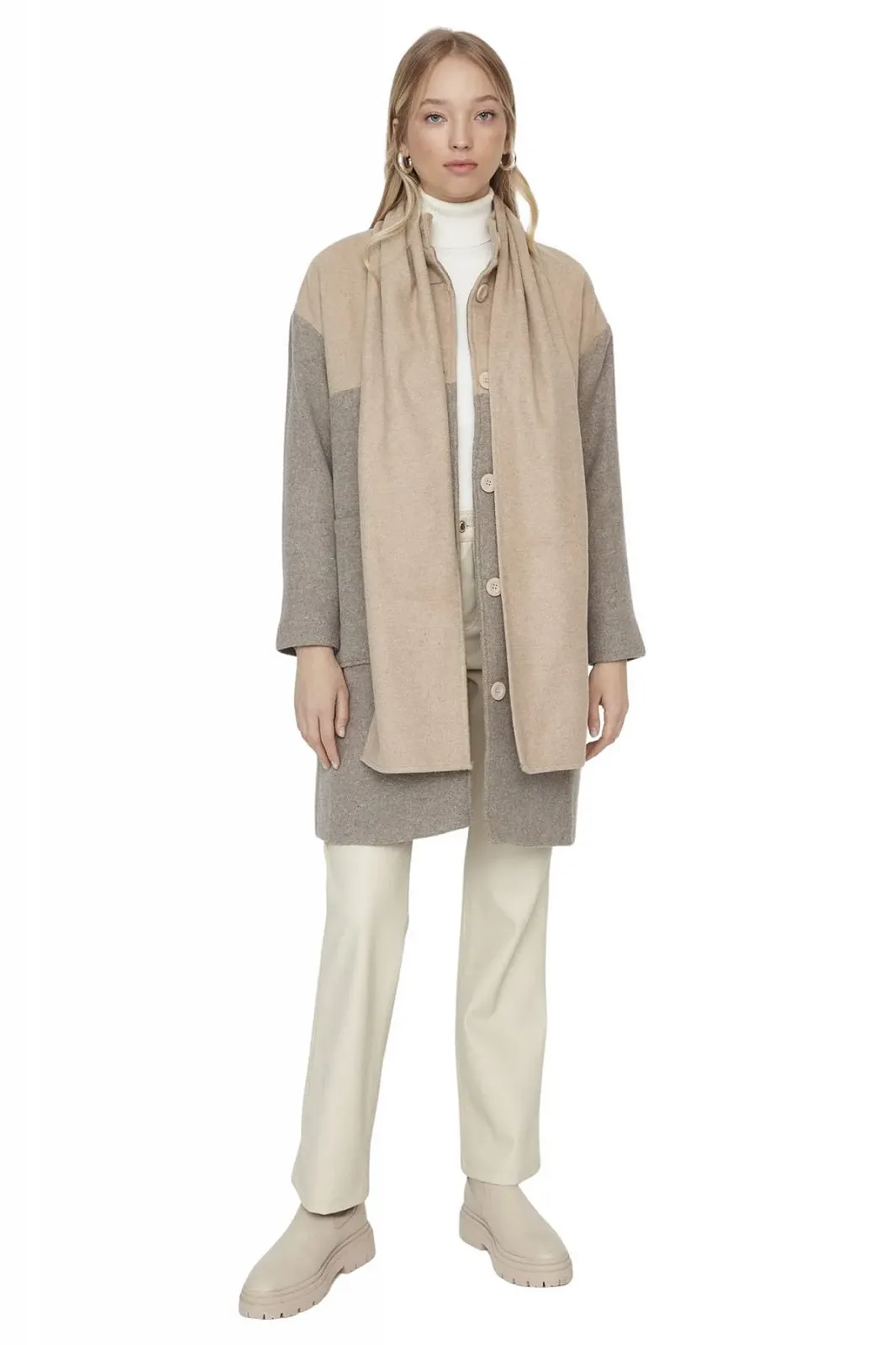 Парка TRENDYOL женская, из ткани добби, колор-блок, стандартного кроя, фото №2