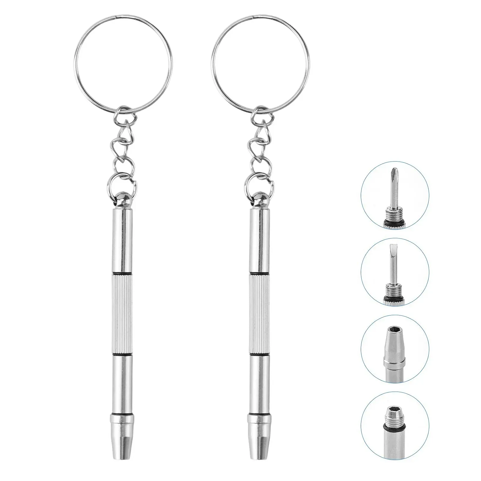 Міні-викрутка прецизійна 4 в 1 брелок-мультитул для окулярів та годинників нержавіюча сталь 2 шт., фото №1