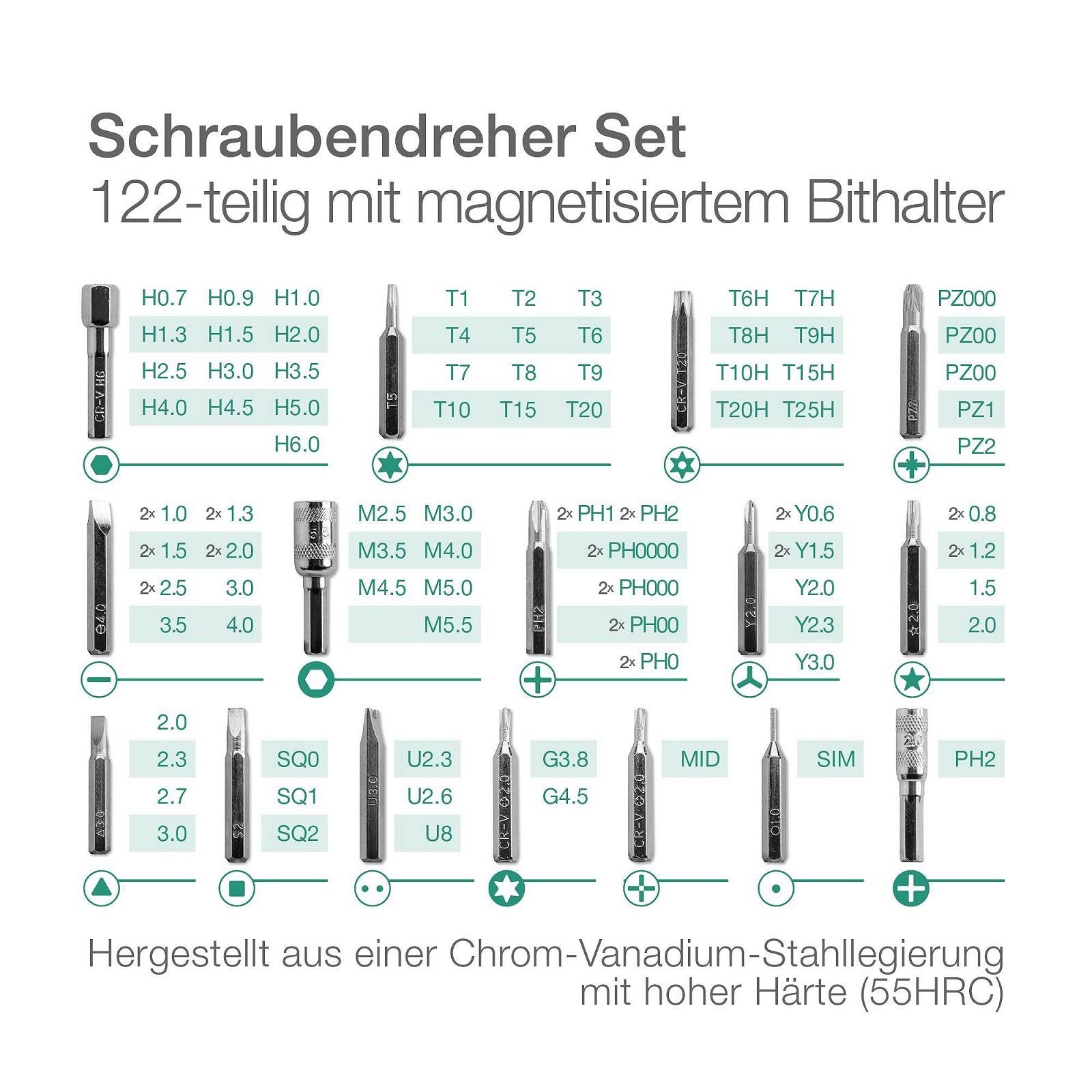 Набір викруток subtel® 122 шт. Магнітний Спеціальний кожух Насадка Біт Набір Торкс Аллен Y Tri для ремонту мобільних телефонів, батарей, ноутбуків, дисплеїв, фото №2
