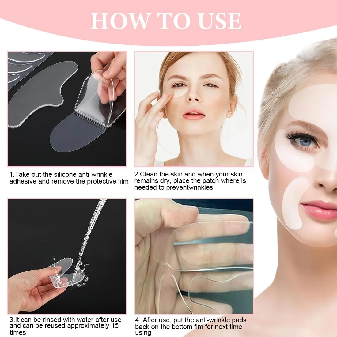 Патчи для лица SexxLady Набор из 6 для разглаживания кожи лица для глаз, рта и лба, фото №3