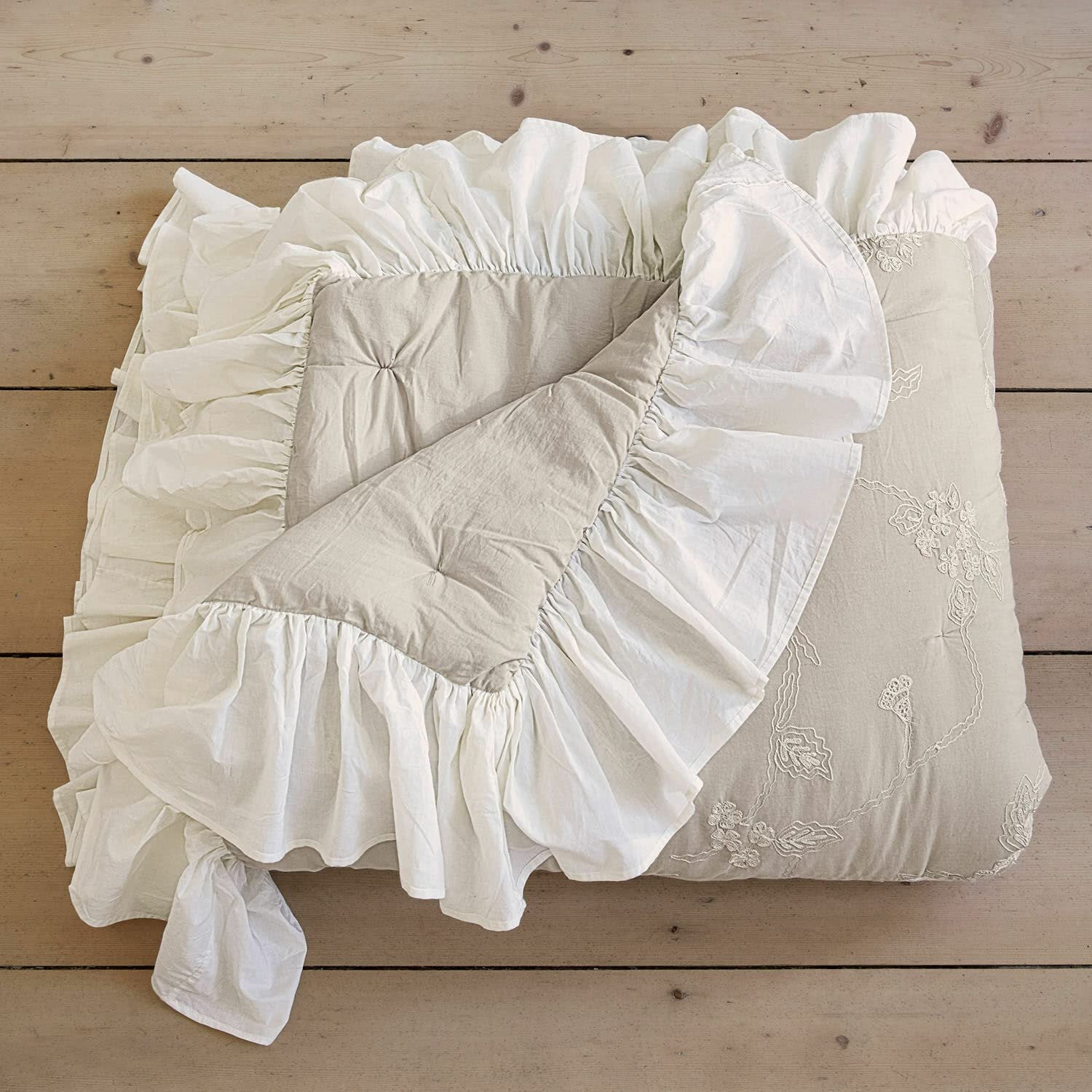 Покрывало Loberon Clarissa Цветочная вышивка Серый, фото №4