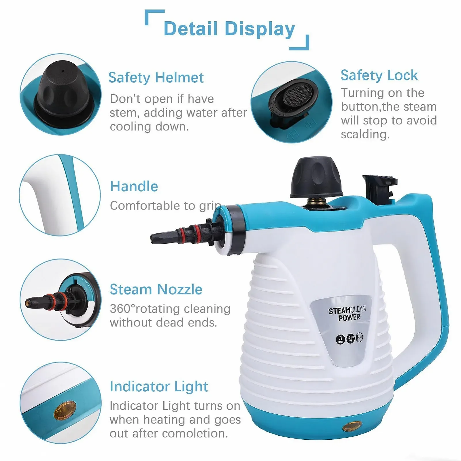 Пароочисник ручний TARSHYRY високого тиску з 9 аксесуарами 350 мл (EU Plug 220-240V), фото №4