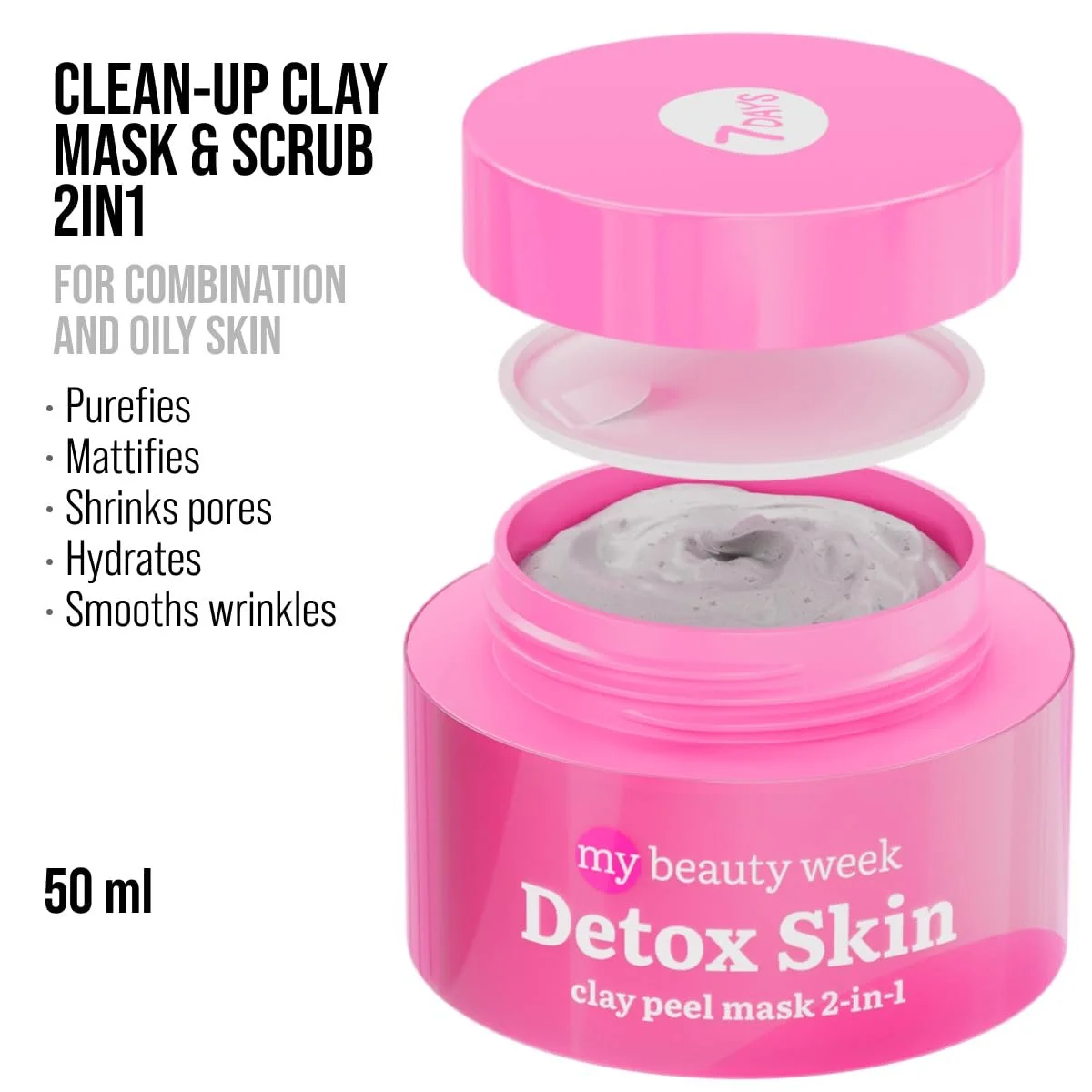 Маска для обличчя 7DAYS Beauty and Exfoliating 2-в-1 з глиною, цинком, водоростями, проти акне, фото №3 Маска для обличчя 7DAYS Beauty and Exfoliating 2-в-1 з глиною, цинком, водоростями, проти акне, фото №3