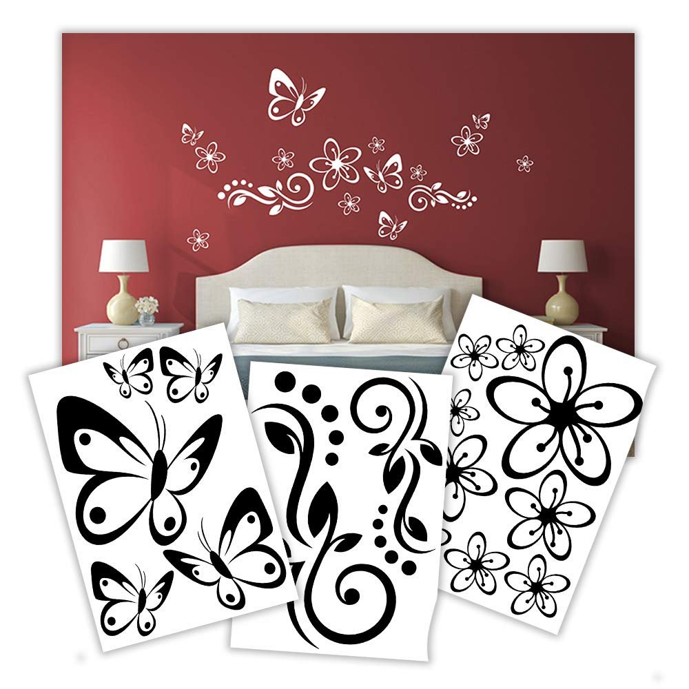 Набор наклеек на стену Гибискус и Бабочки 30 x 21 см Черный, фото №2