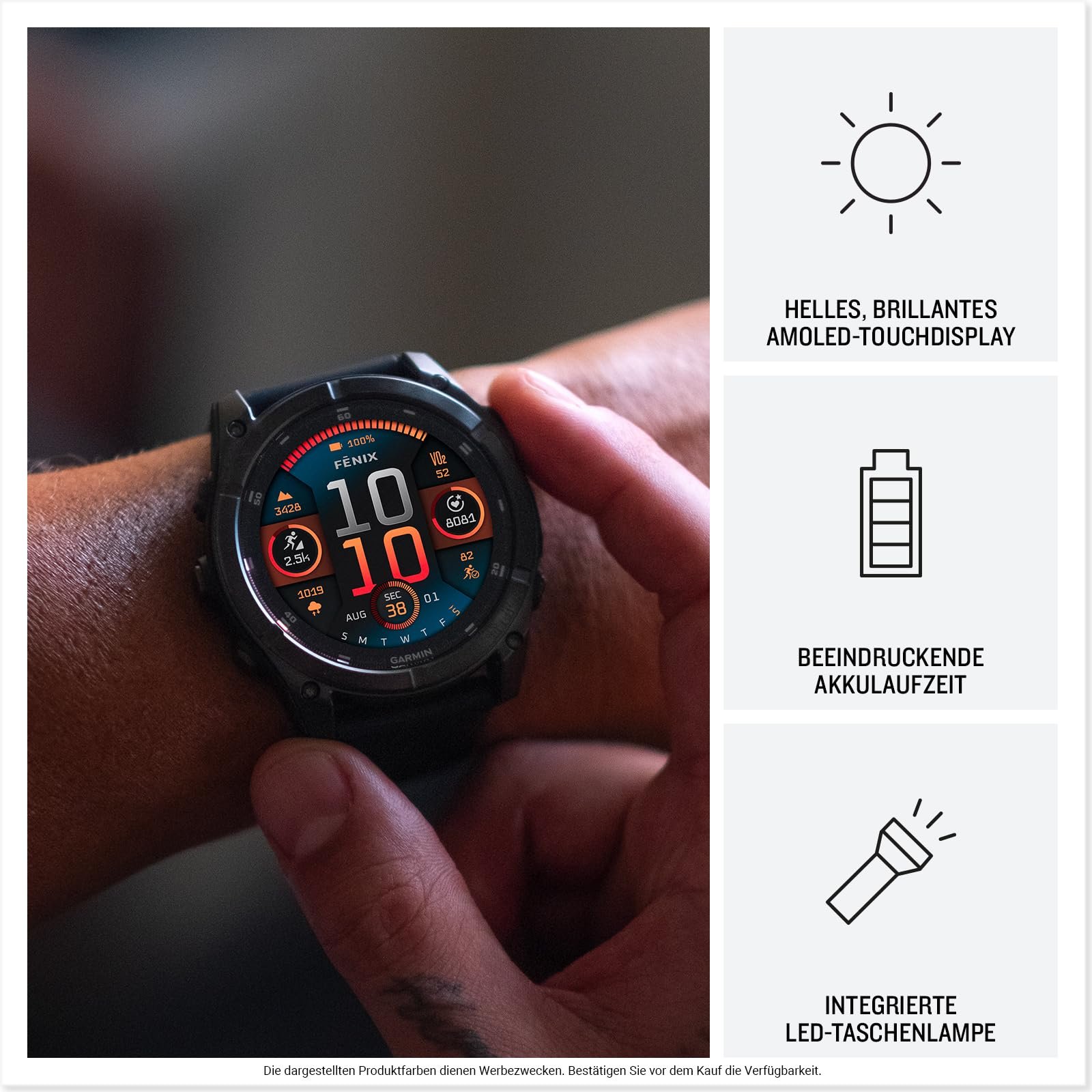 Смарт-годинник Garmin fēnix 8 GPS Multisport 51 мм AMOLED, сенсорний/кнопковий дисплей 1.4 дюйма, ліхтарик, карти Topo, понад 80 попередньо встановлених спортивних додатків, телефонія, Music Pay, фото №4