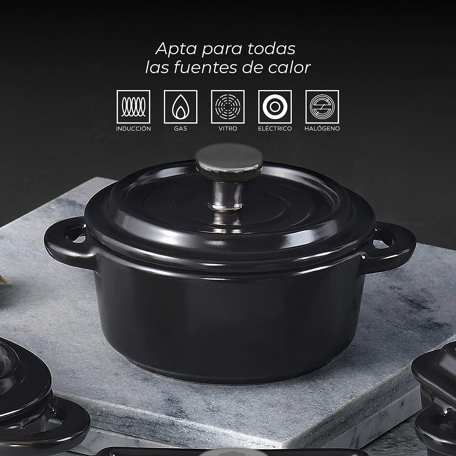 Кастрюля Masterpro Круглая Каменная керамика 12,8 x 10 x 4,5 см черная, фото №2