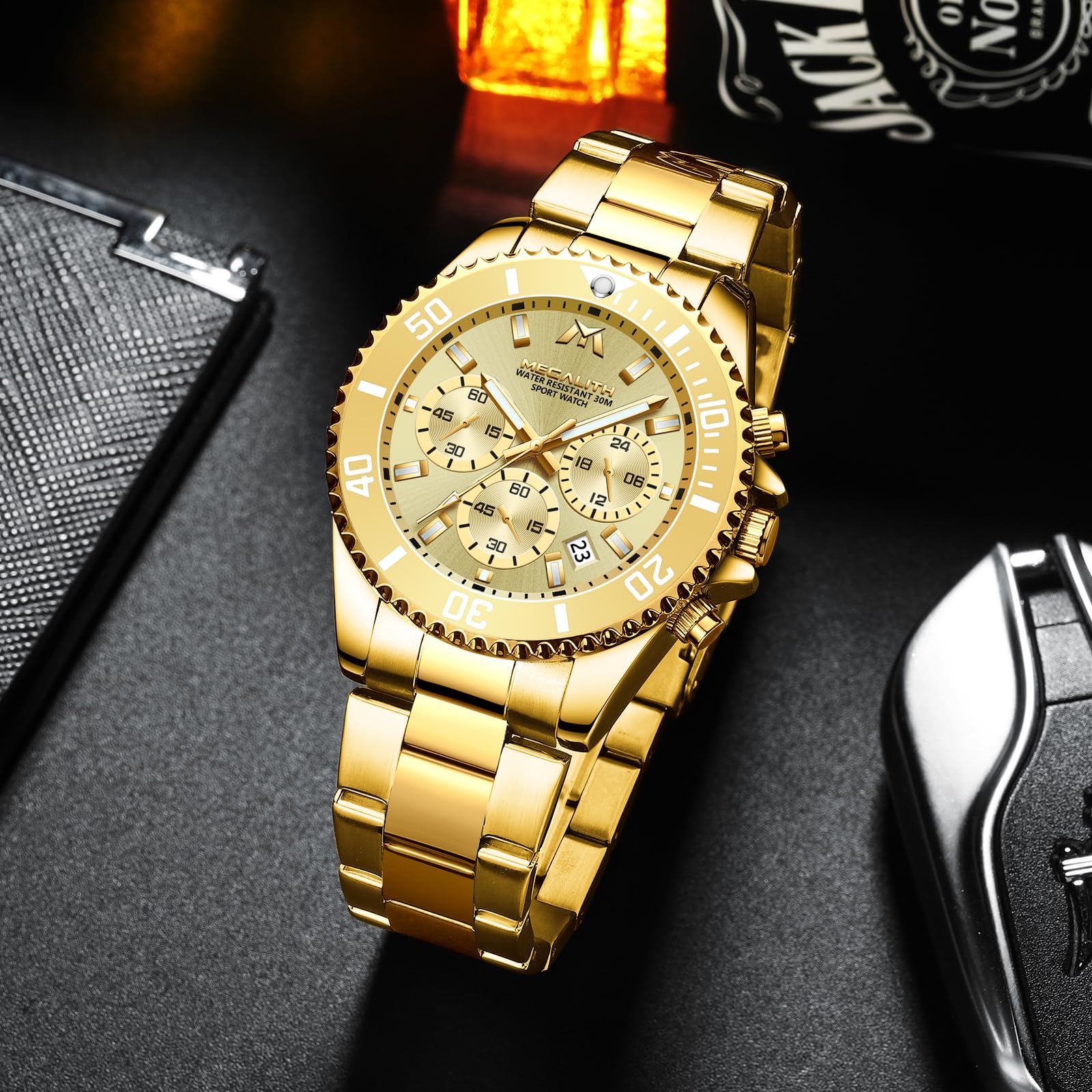 Годинник MEGALITH Чоловічий Хронограф Нержавіюча сталь Золотий 43 мм Водонепроникний Люмінесцентний Анемометр Чоловічий Елегантний Подарунок C2 Золото Нержавіюча сталь, фото №2 Годинник MEGALITH Чоловічий Хронограф Нержавіюча сталь Золотий 43 мм Водонепроникний Люмінесцентний Анемометр Чоловічий Елегантний Подарунок C2 Золото Нержавіюча сталь, фото №2