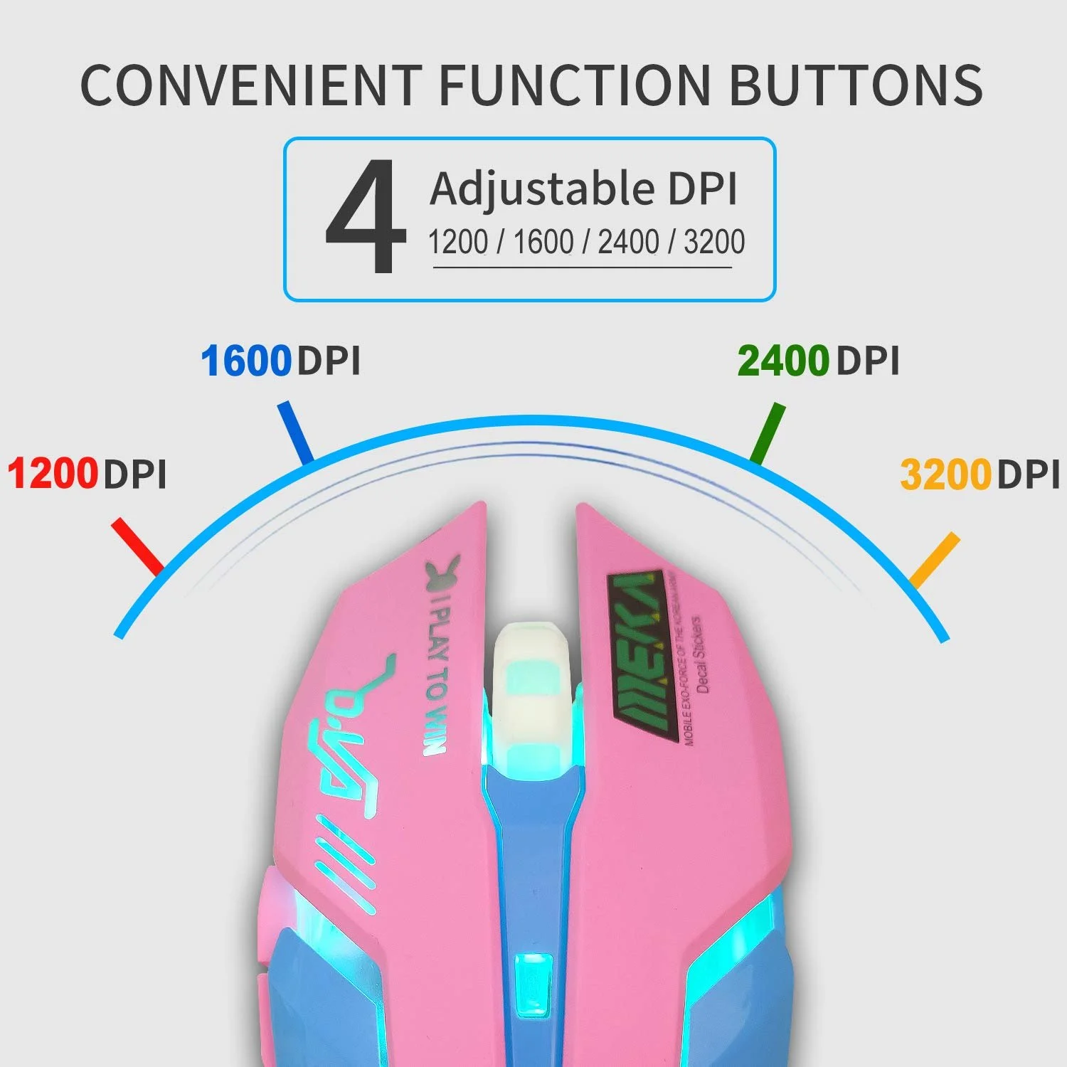 Мышь IULONEE Проводная Игровая USB Бесшумная 7 Цветов Оптическая 3200 DPI Розовая и Голубая, фото №2 Мышь IULONEE Проводная Игровая USB Бесшумная 7 Цветов Оптическая 3200 DPI Розовая и Голубая, фото №2