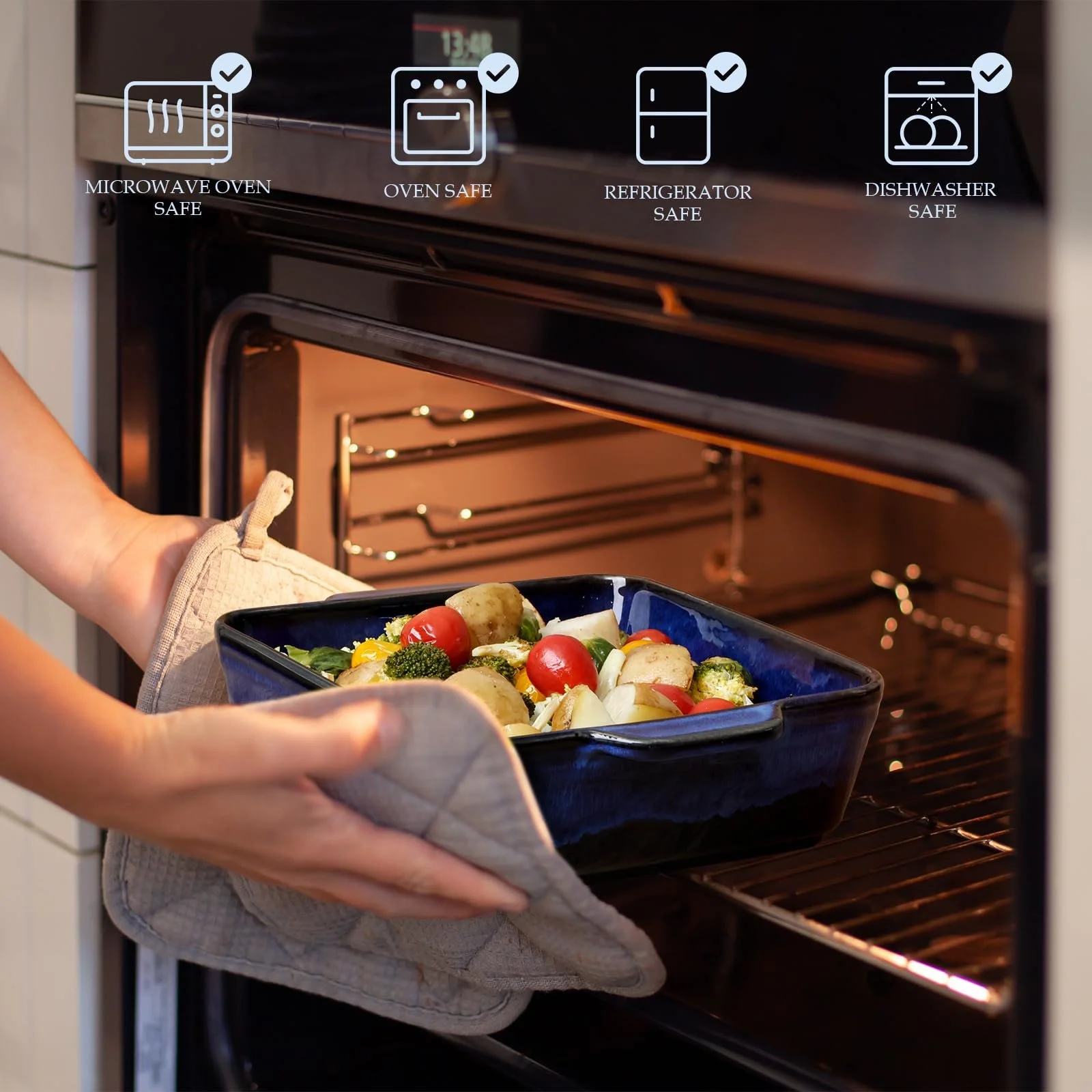 Форма для запекания NUTRIUPS квадратная керамическая 22 cm с ручками Blue, фото №6