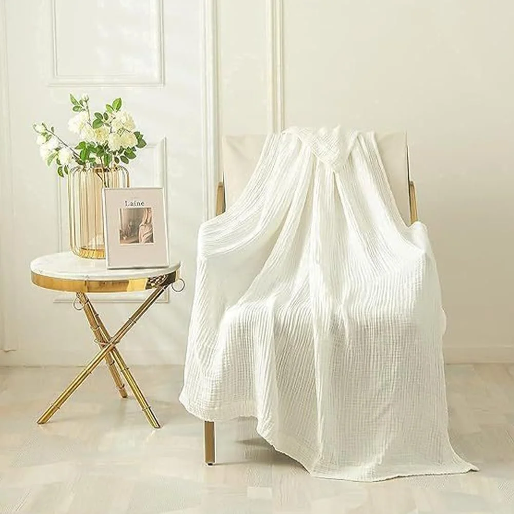 Одеяло Vgpbphj Муслиновое летнее одеяло для взрослых 150 x 200 см, 100% натуральный хлопок, легкое одеяло бохо, как уютное одеяло, покрывало на кровать, покрывало на диван (темно-зеленое, Queen (150 x 200 см), фото №4