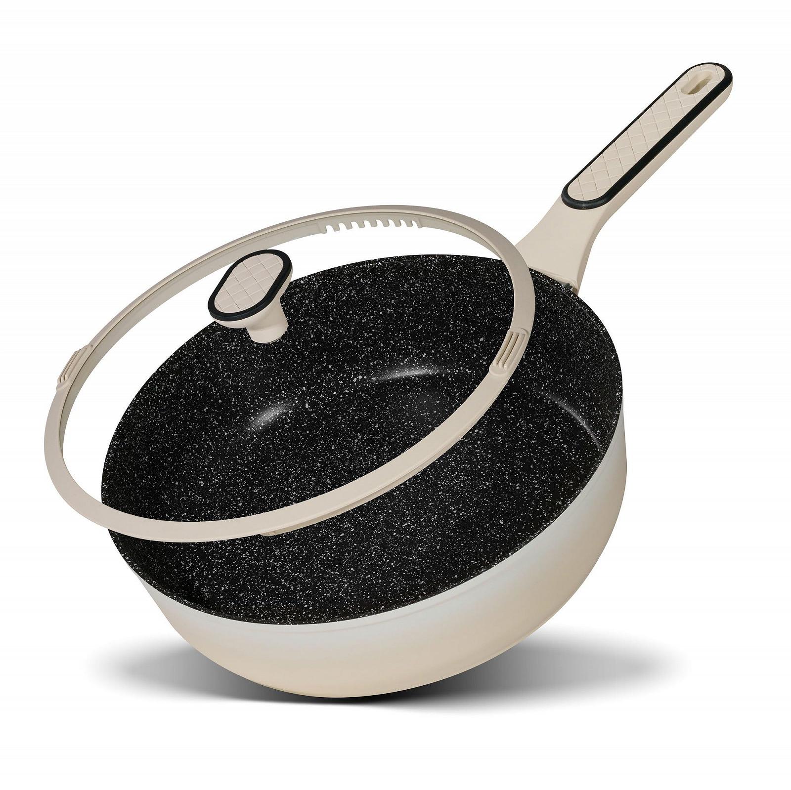 Сотейник STONELINE Cream 28 см Высокий Борт Литой Алюминий Покрыт Реальными Каменными Частицами Подходит для Духовки и Индукции, фото №1